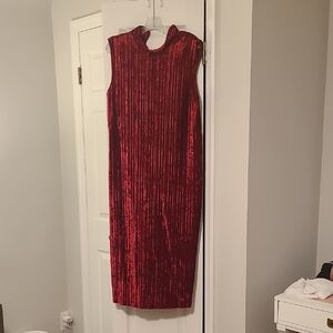 Elegant Red Velvet Sleeveless Dress